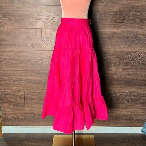 Jason Wu Designer Tiered Belted Side Zip Midi Skirt in Hot Pink. Size Small. New - Picture 5 of 15